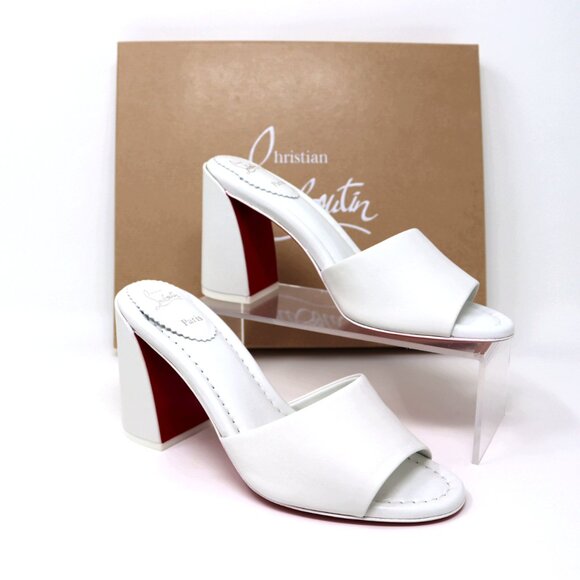 Christian Louboutin 37.5 NEW Jane Mule 85 Bianco White Block Heel Sandal - Picture 3 of 16